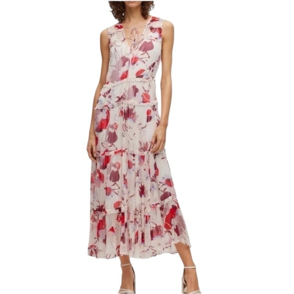 Hugo Boss Womenβs Sheer Chiffon Floral Print Maxi Dress XS-S sample New NWOT